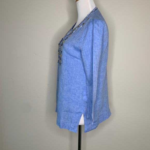 Lily Pulitzer Tunic Blue Linen Sz XS Embroidered - Picture 3 of 9